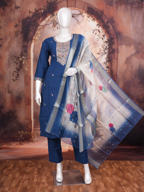 Navy Blue with Off-White Ready Made Salwar Suit
