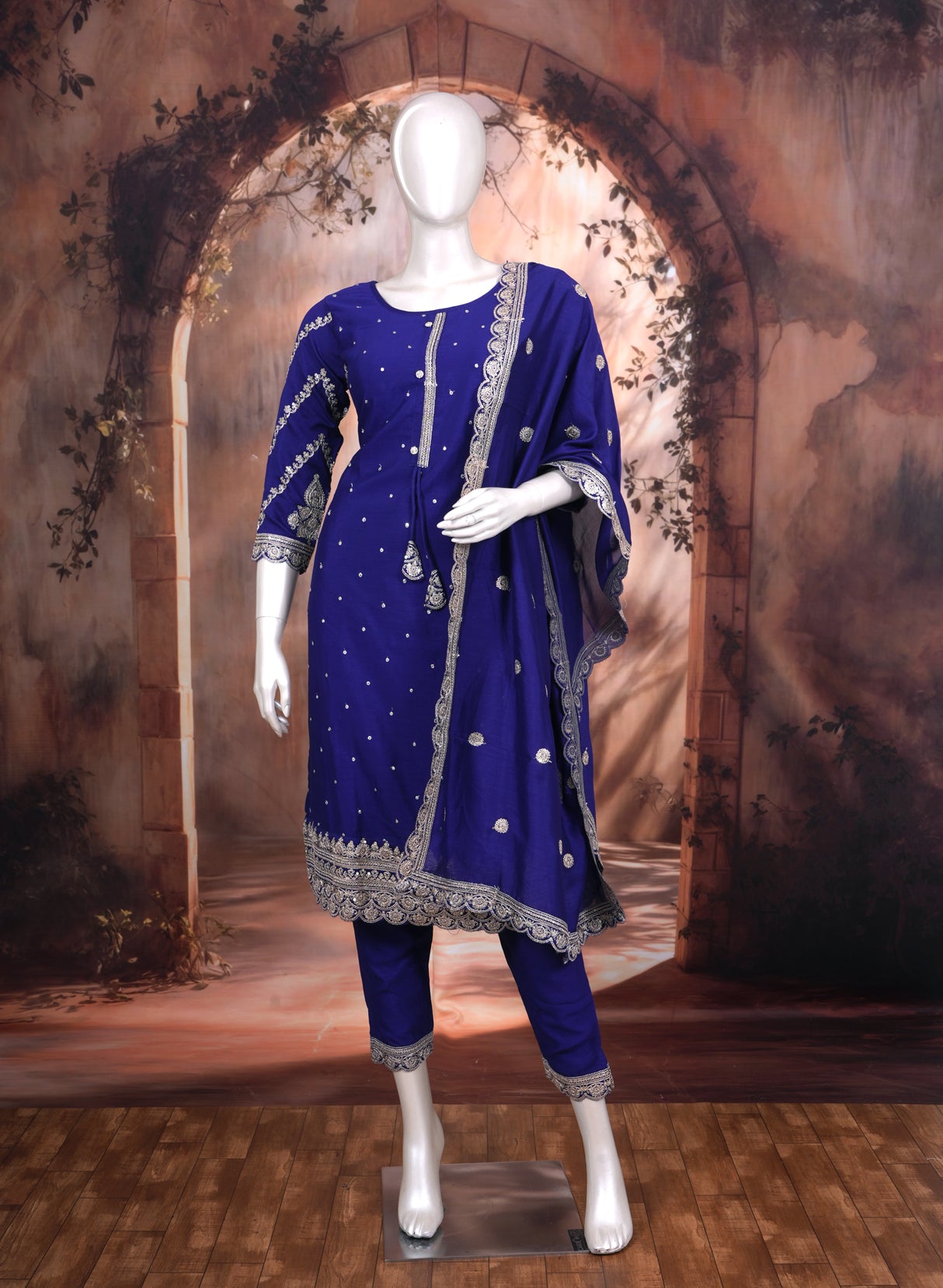 Royal Blue with Royal Blue Dupatta Ready Made Kurti Set