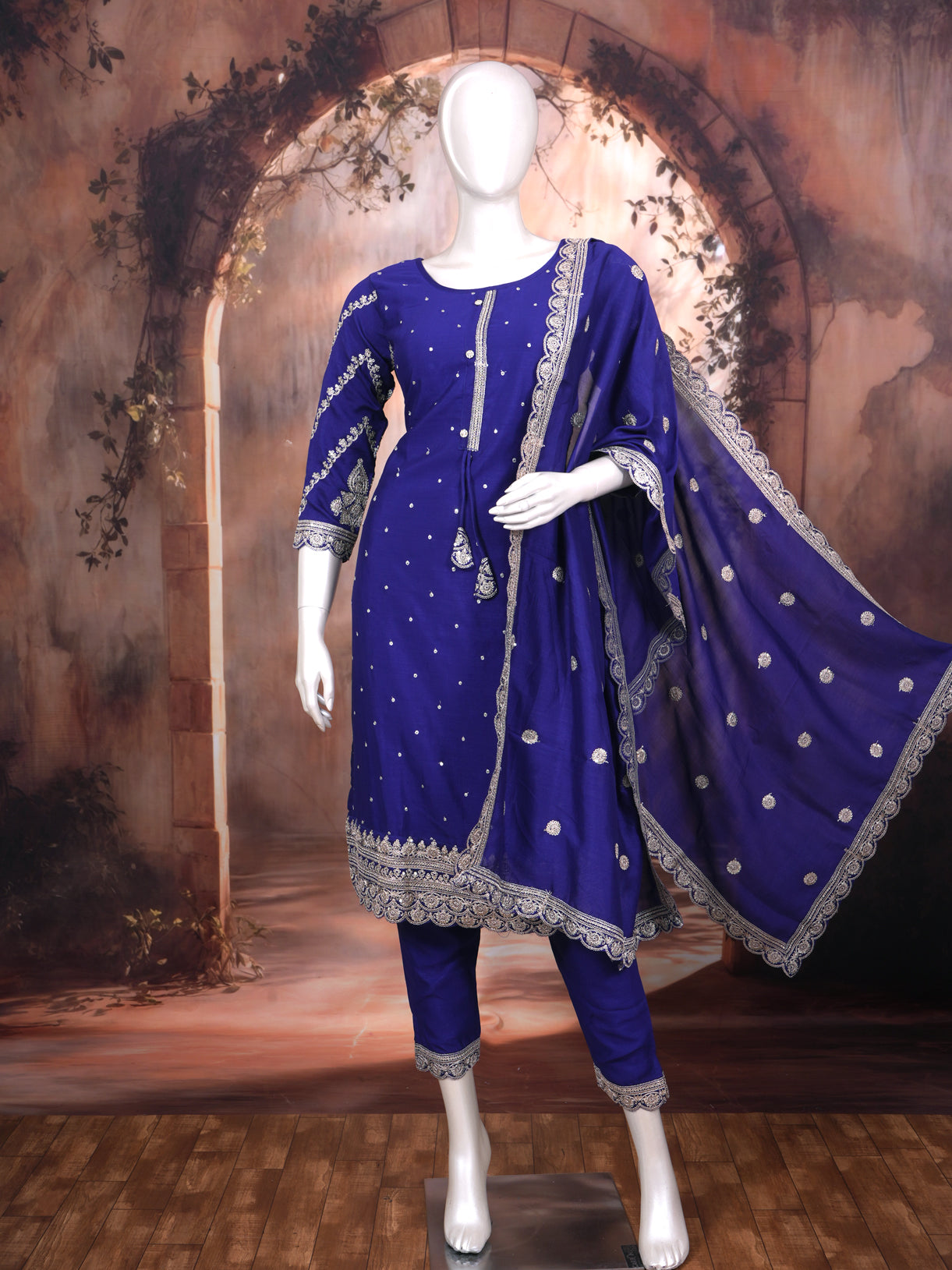 Royal Blue with Royal Blue Dupatta Ready Made Kurti Set