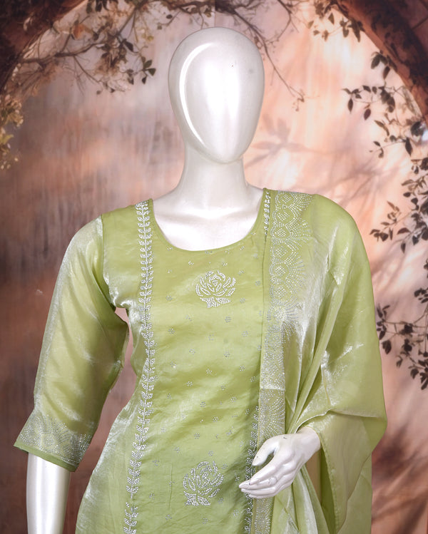 Pista Green with Silver Ready Made Kurti Set