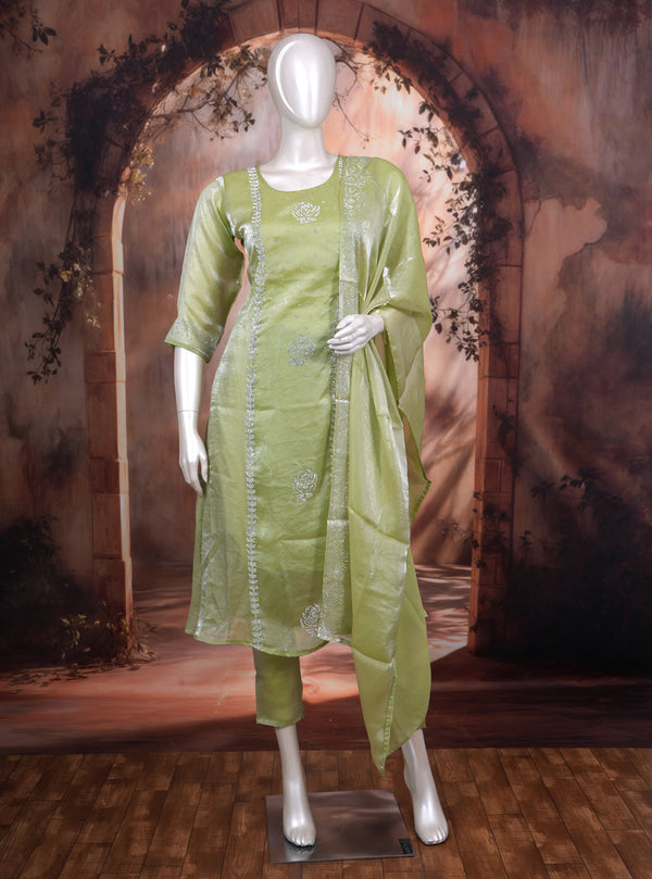 Pista Green with Silver Ready Made Kurti Set