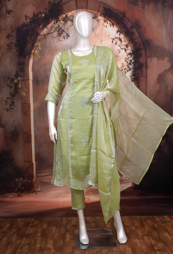 Pista Green with Silver Ready Made Kurti Set
