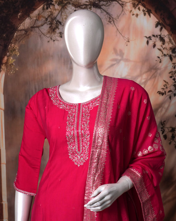 Rani Pink with Zari Ready Made Kurti Set