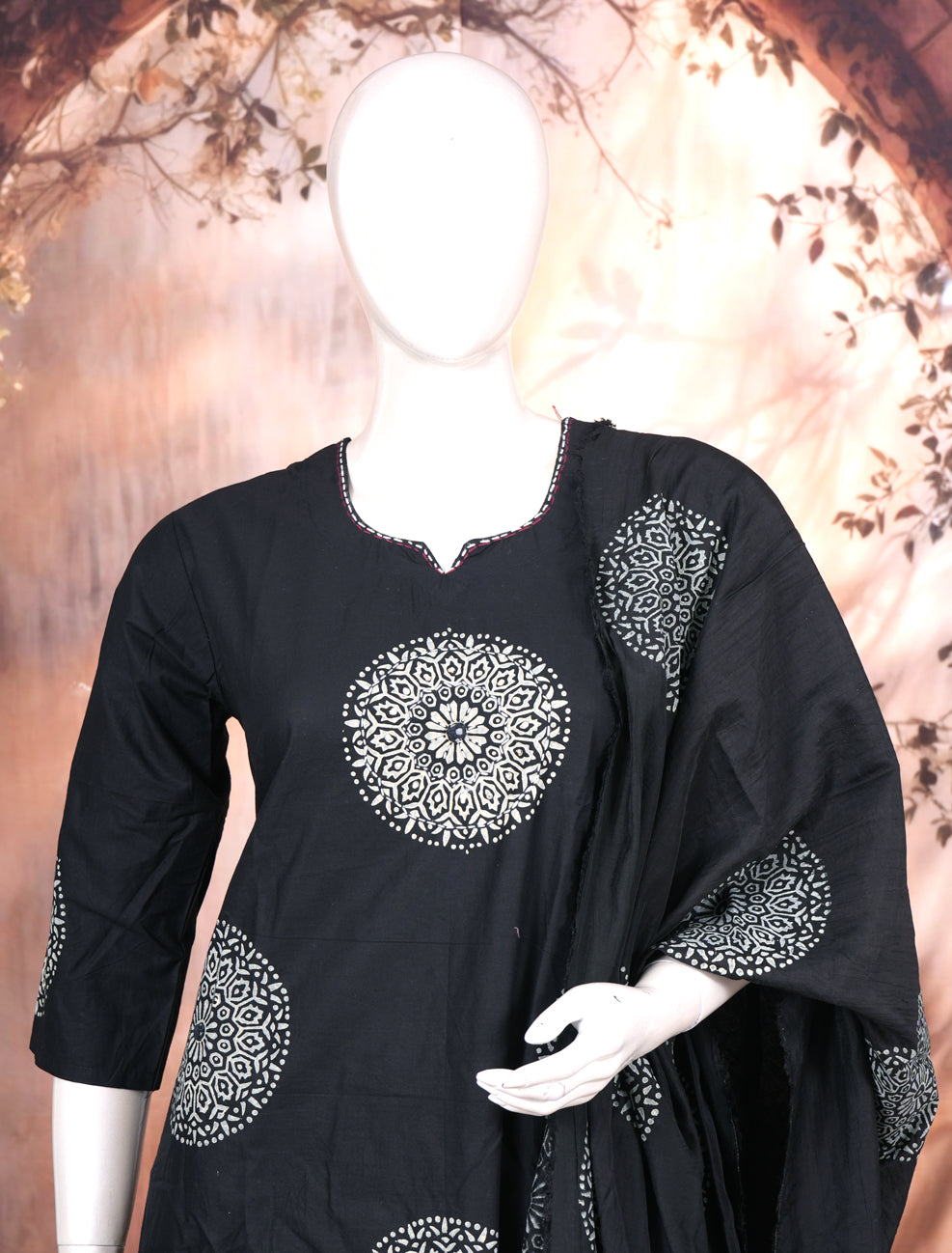 Black with White Ready Made Kurti Set