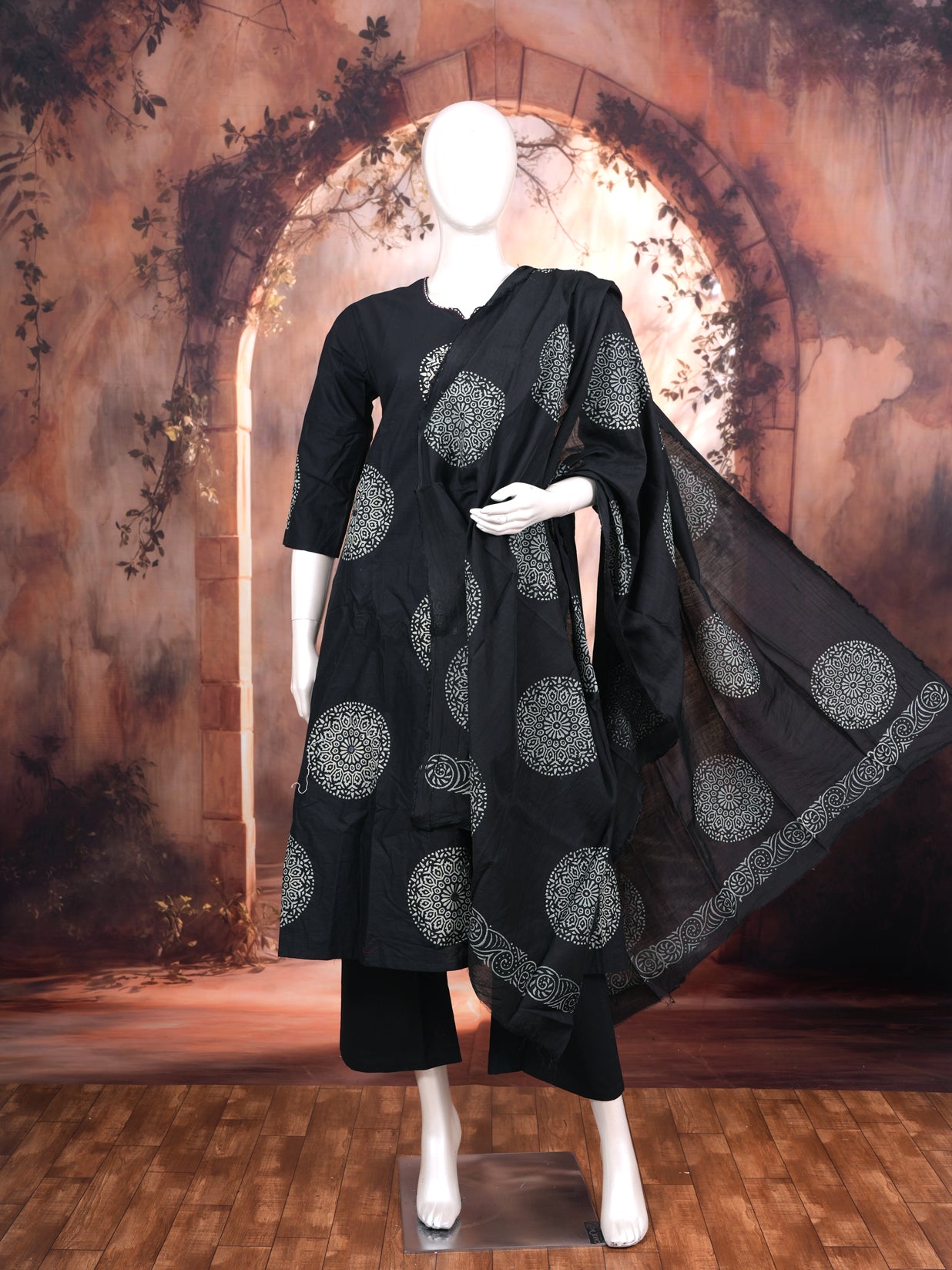 Black with White Ready Made Kurti Set