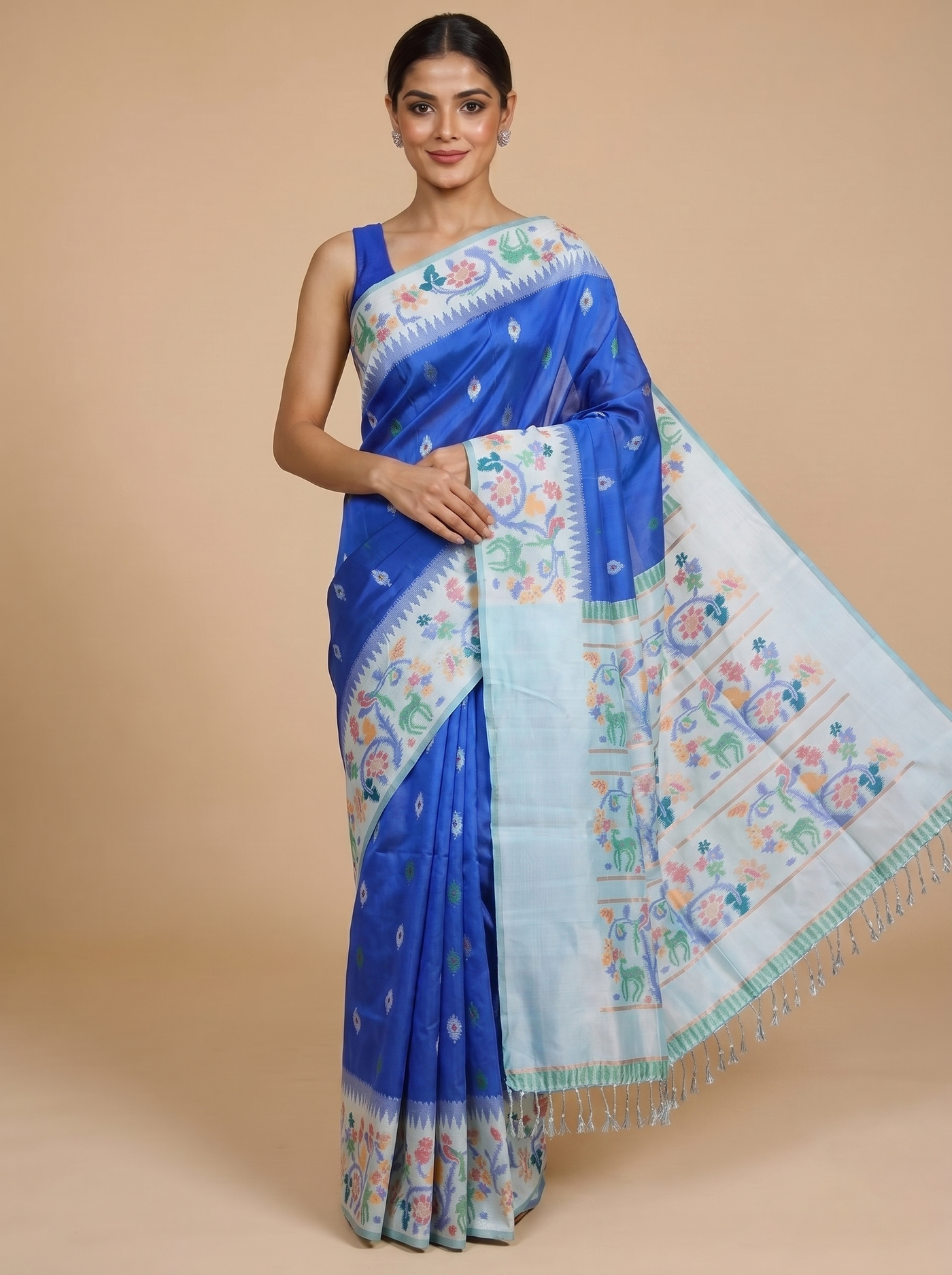 Royal Blue With Sky Blue Fancy Silk Saree