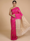 Pink with Off-White - Semi Silk Saree