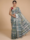 Sage Green with Silver Pallu - Semi Raw Silk Saree