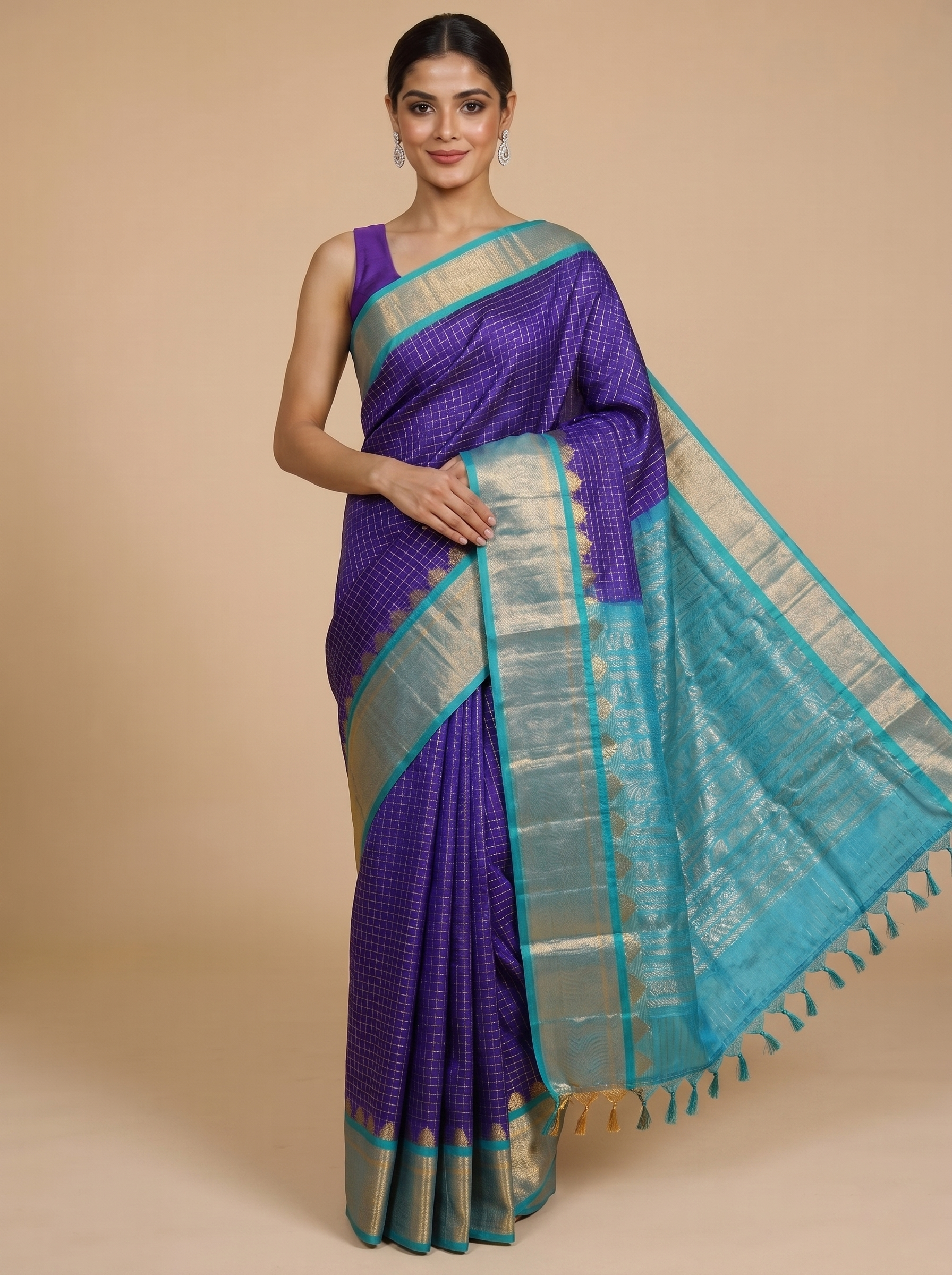 Royal Purple and Turquoise Pure Silk Cotton Saree