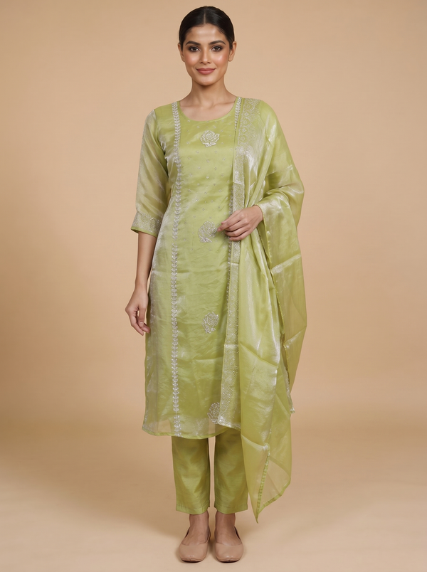 Pista Green with Silver Ready Made Kurti Set