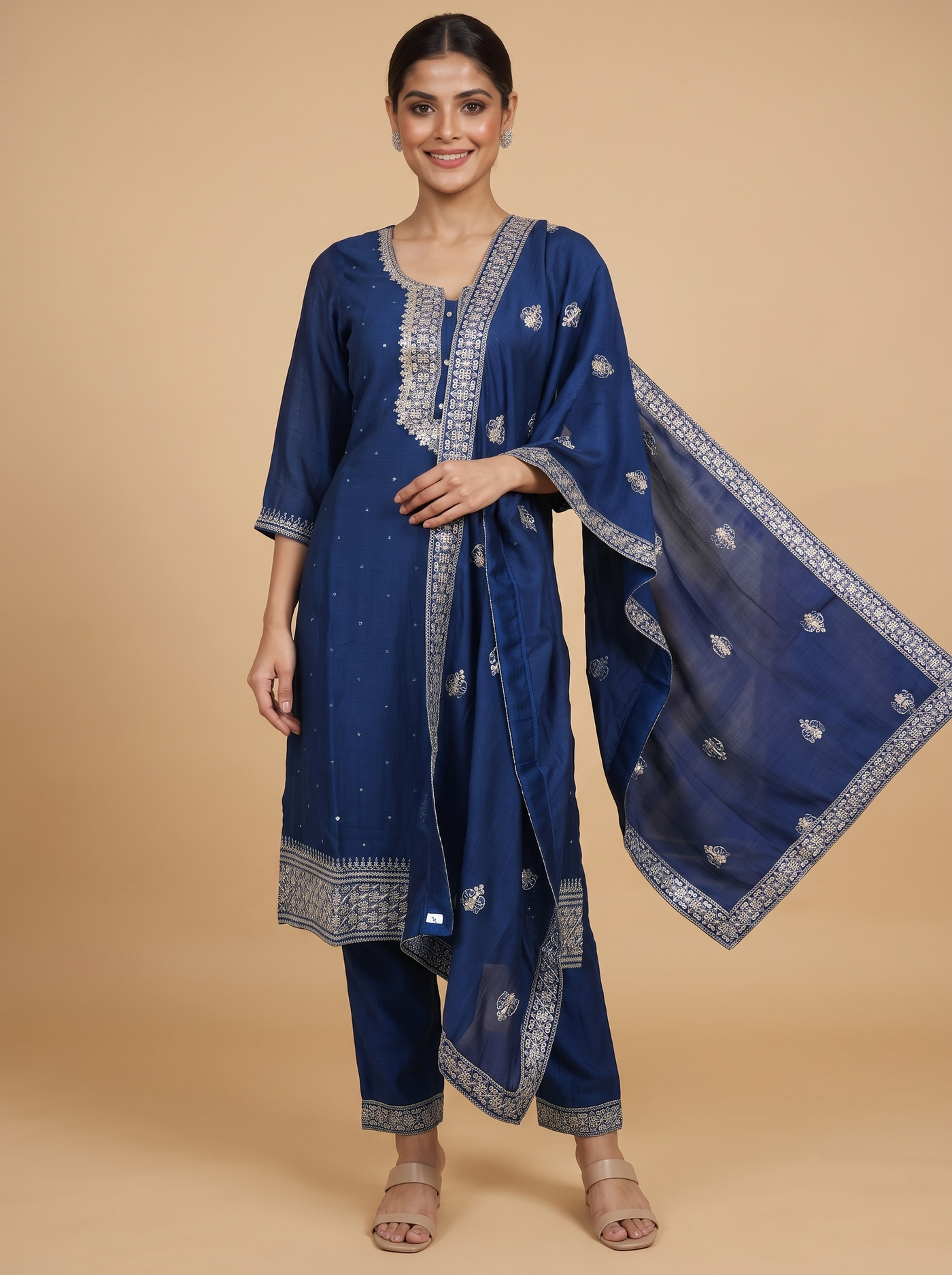 Navy Blue with Zari Dupatta Ready Made Kurti Set