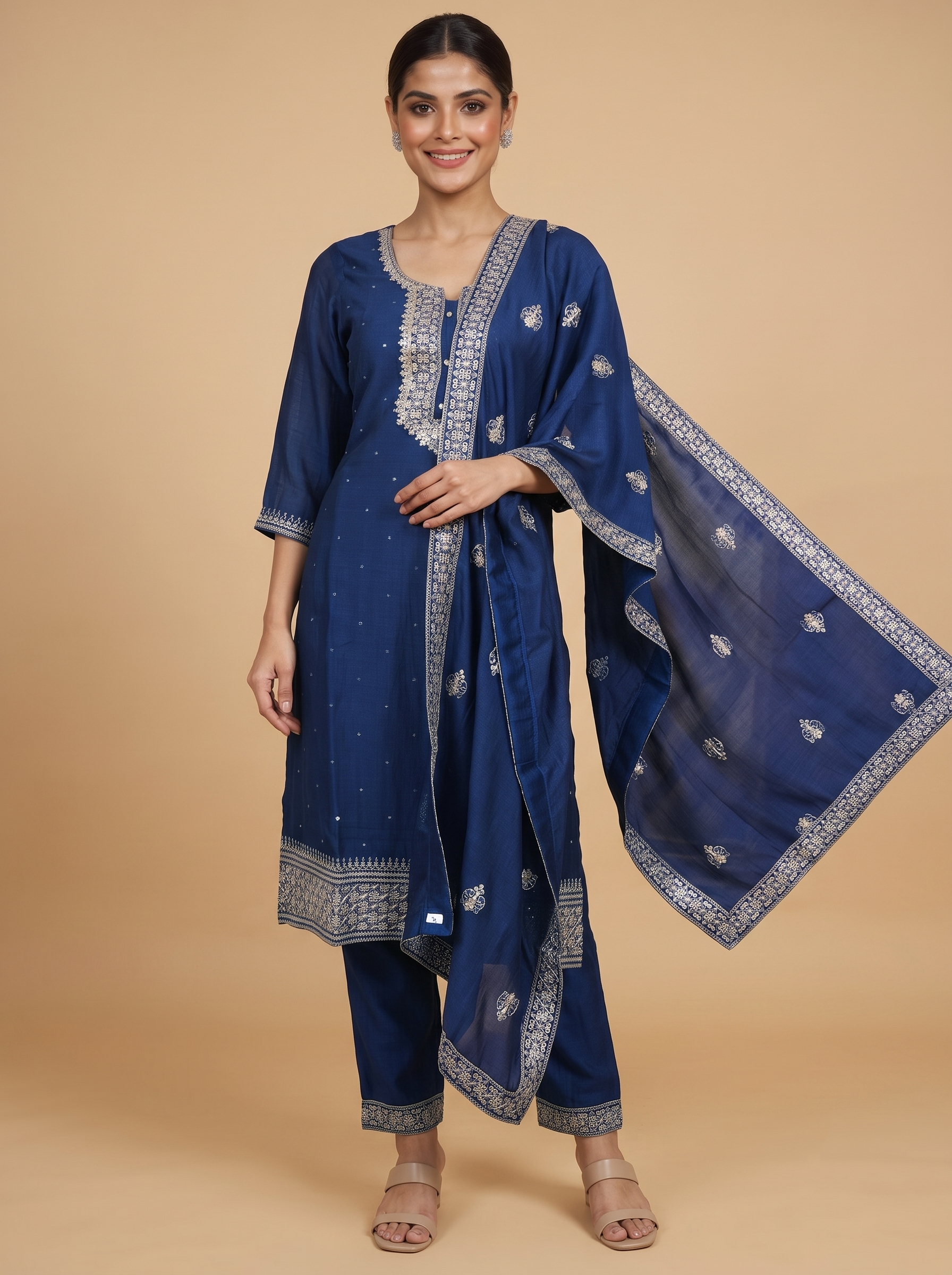 Navy Blue with Zari Dupatta Ready Made Kurti Set