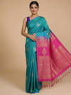 Cyan Blue with Rani Pink - Semi Silk Saree