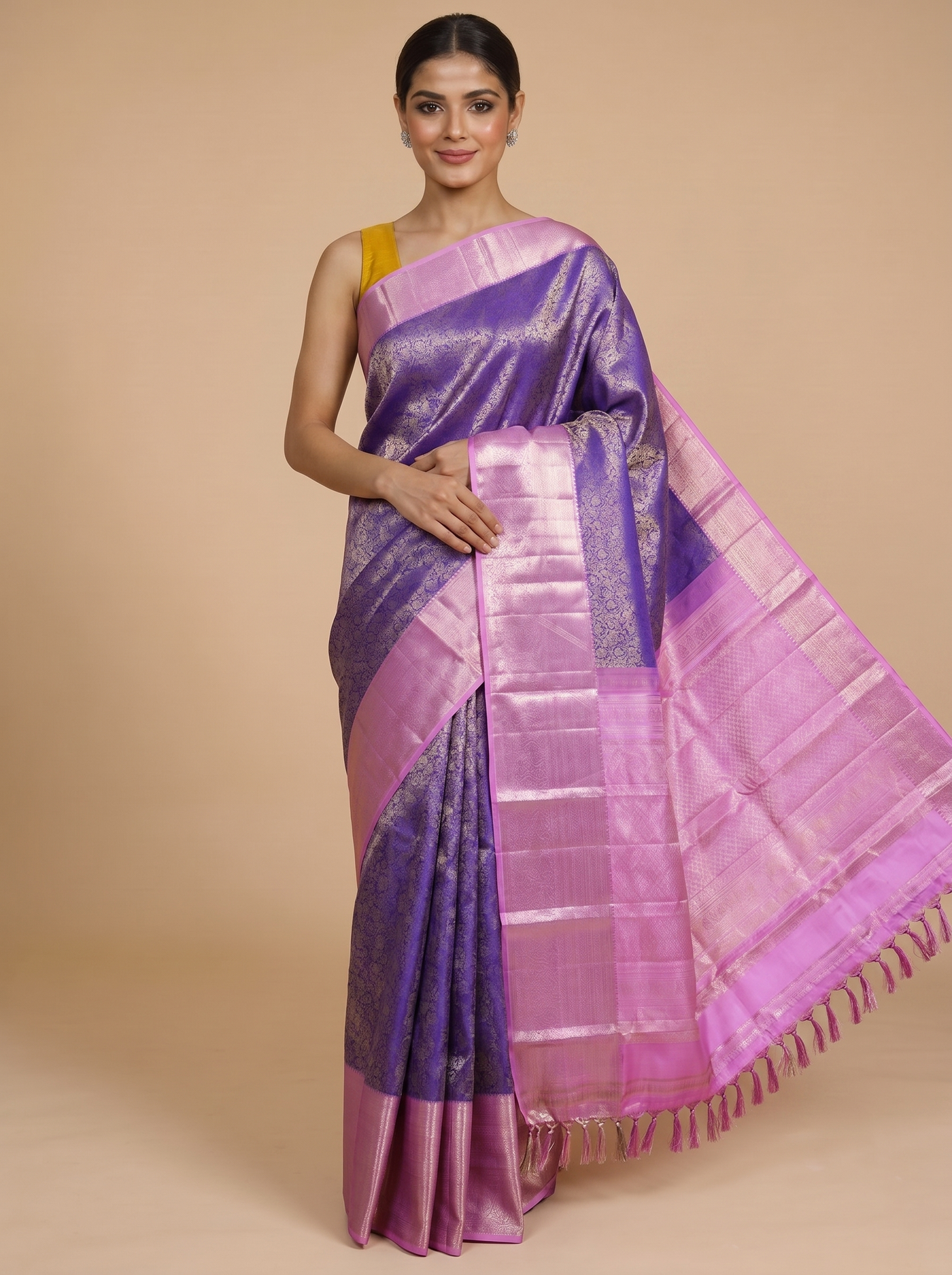 Lavender Purple and Pastel Pink Pure Kanchipuram Silk Saree
