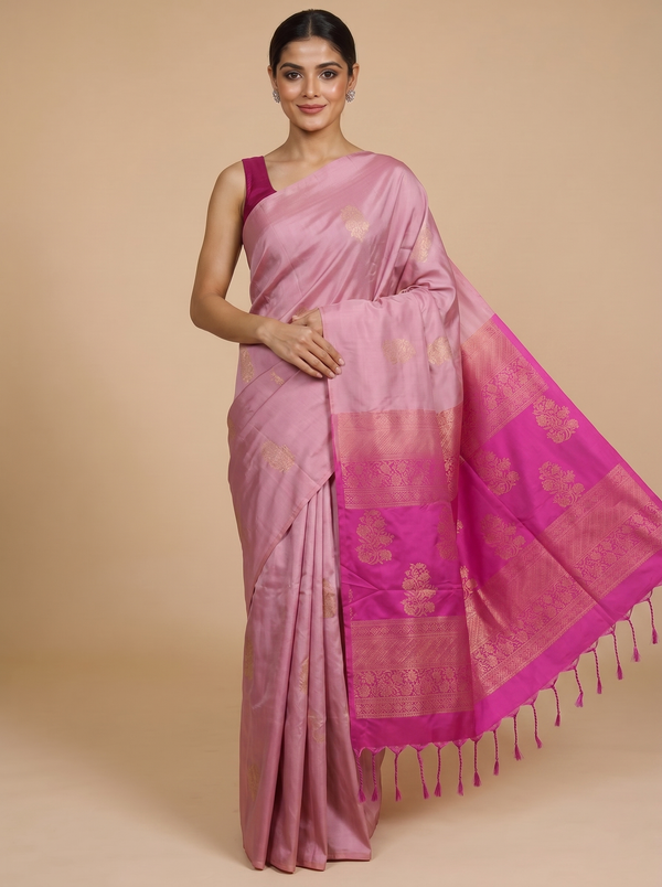 Pink with Magenta  Semi Silk Saree