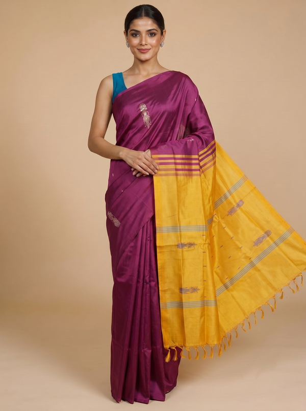 Magenta and Yellow Vaalai Naar Pattu Saree