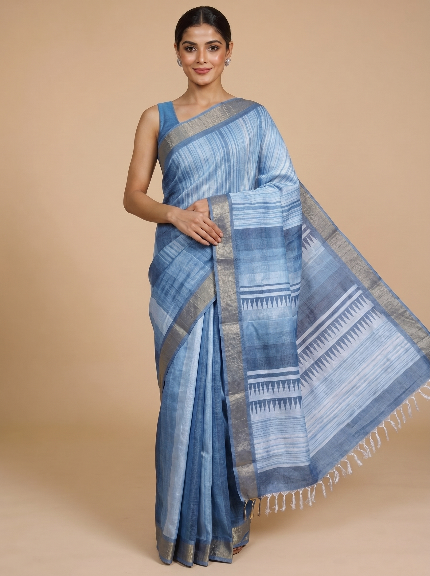 Light Blue and Dark Blue Dola Silk Saree