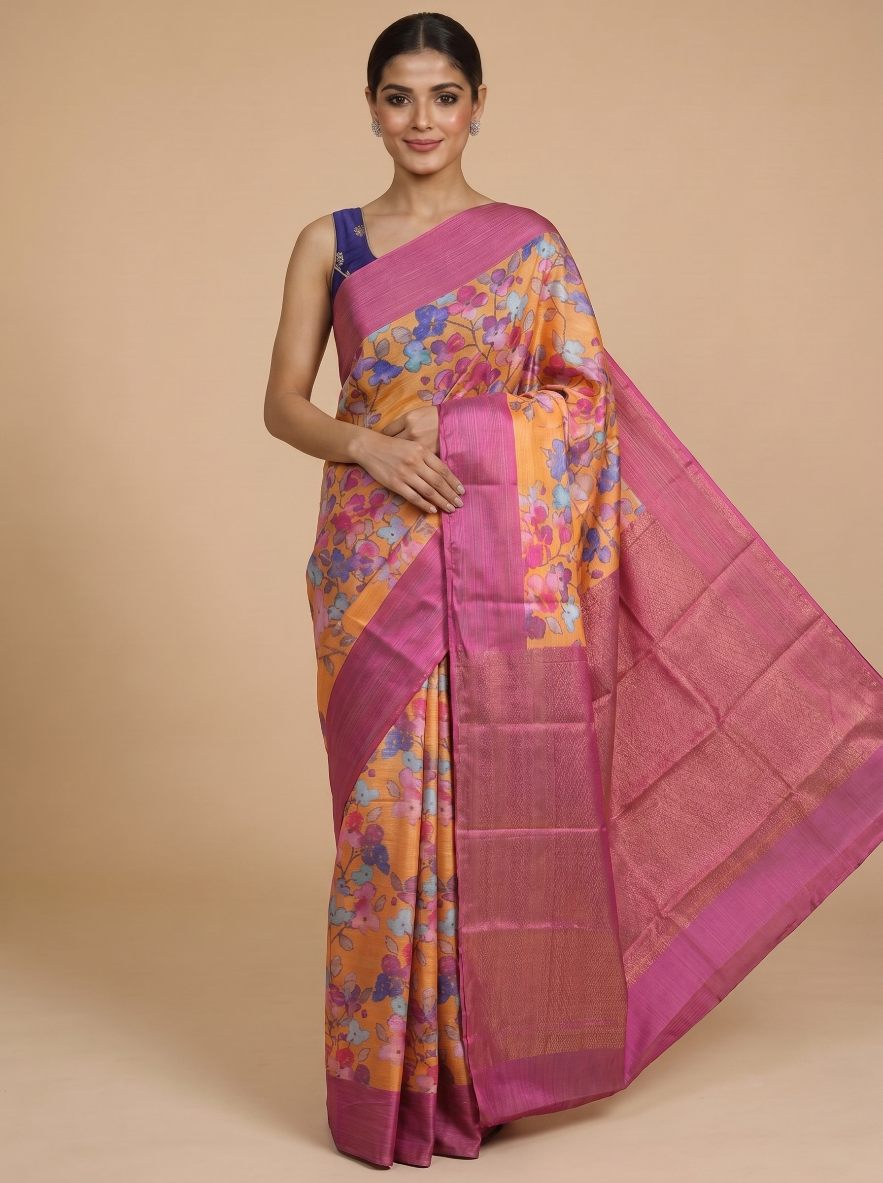 Mustard Yellow with Magenta Pink - Pure Kanchipuram Fancy Silk Saree