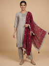 Grey with Maroon Dupatta Ready Made Kurti Set