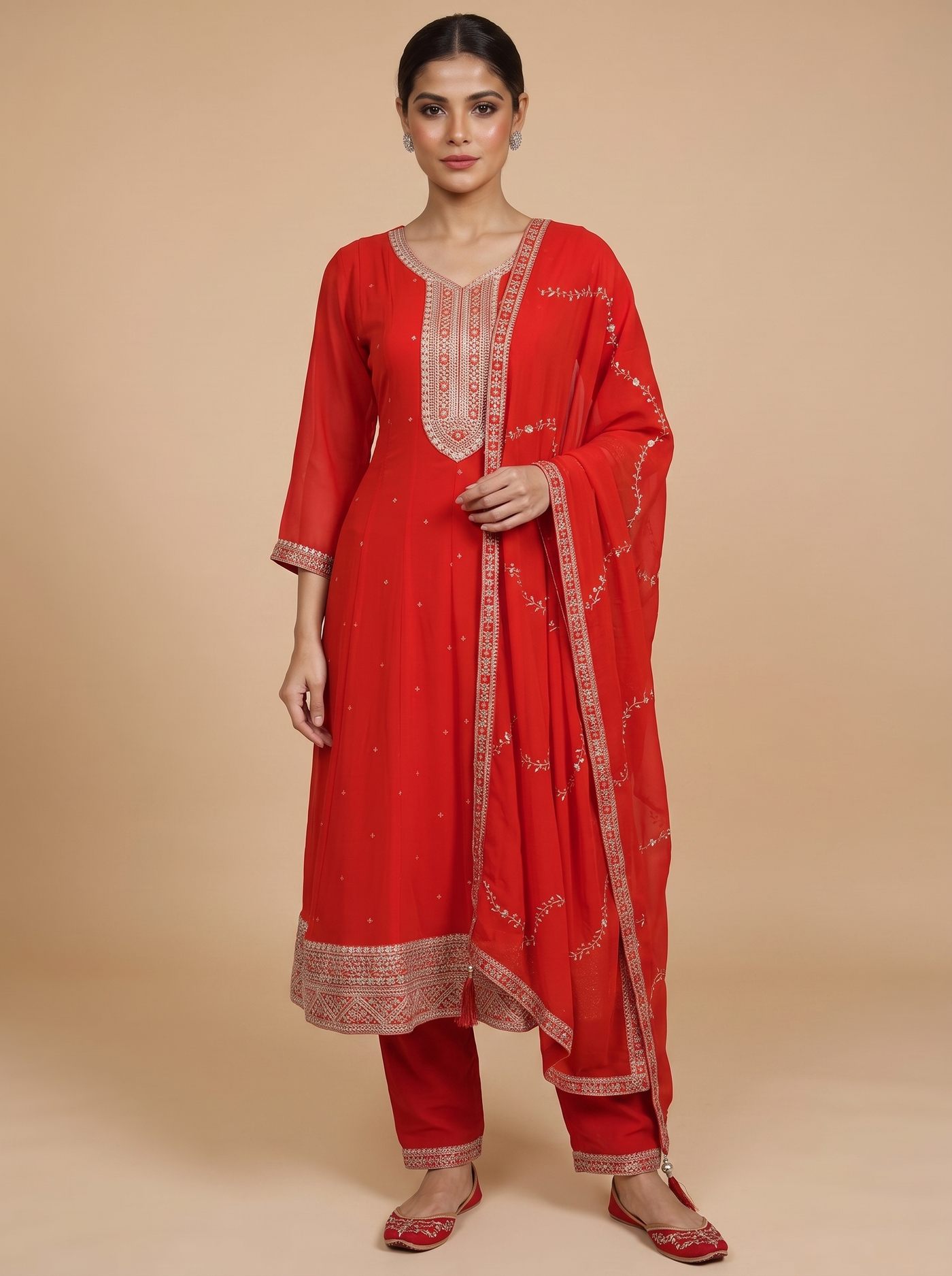 Red with Gold Dupatta Ready Made Salwar Suit