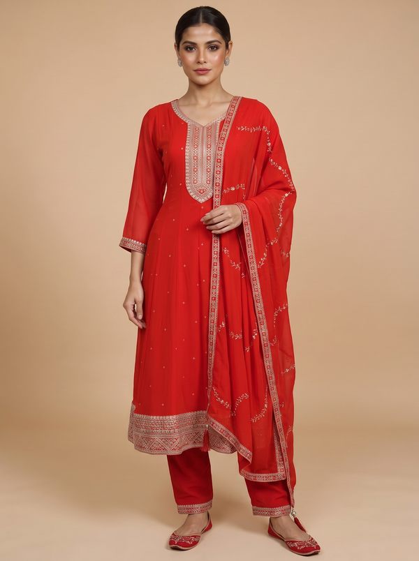 Red with Gold Dupatta Ready Made Salwar Suit