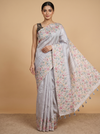 Off-White and Light Grey with Floral Printed Munthi Dola Silk Saree