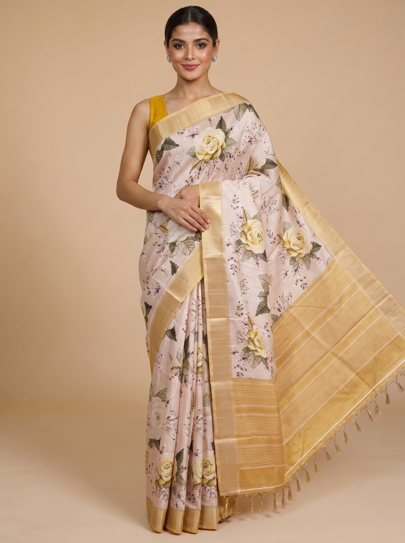 Pastel Pink with Golden Zari - Semi Tussar Saree