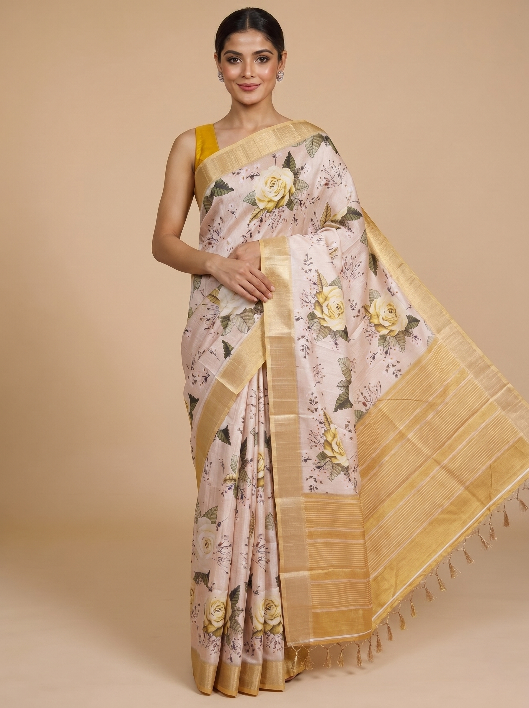 Pastel Pink with Golden Zari - Semi Tussar Saree