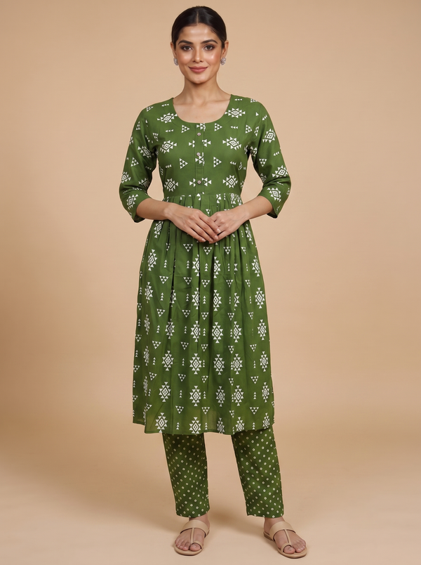 Olive Green Anarkali Set