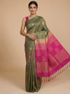 Olive Green with Magenta Pink - Semi Silk Saree