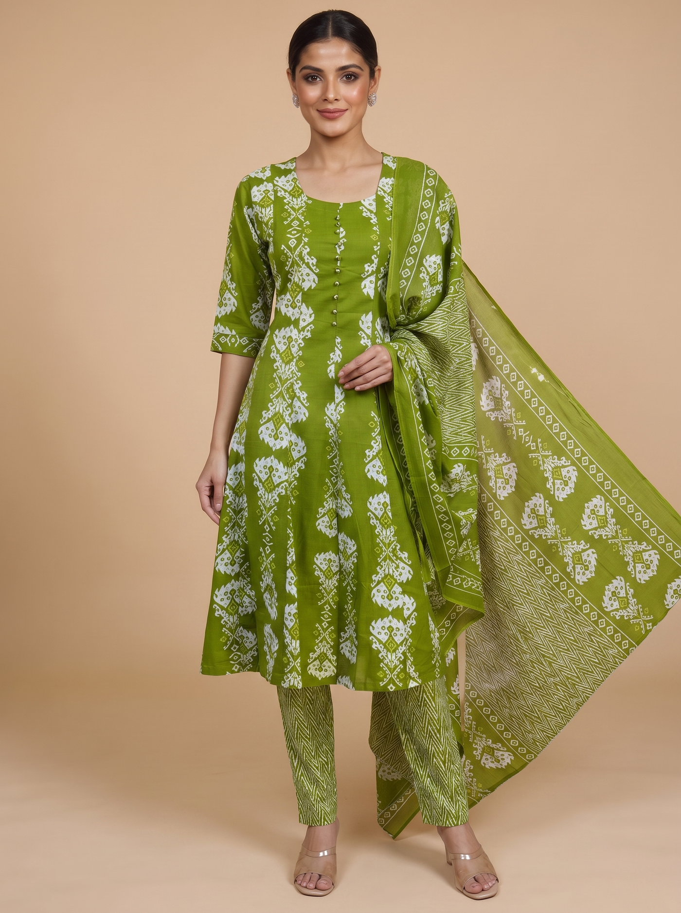 Olive Green with Olive Green Anarkali Set