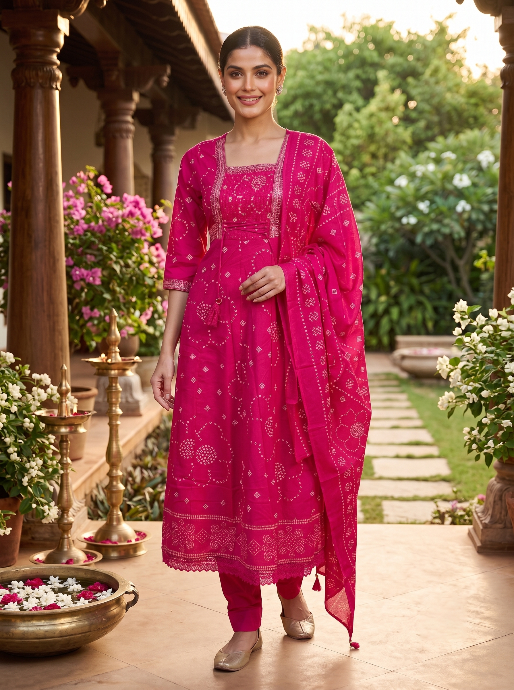 Pink with Dupatta Anarkali Set
