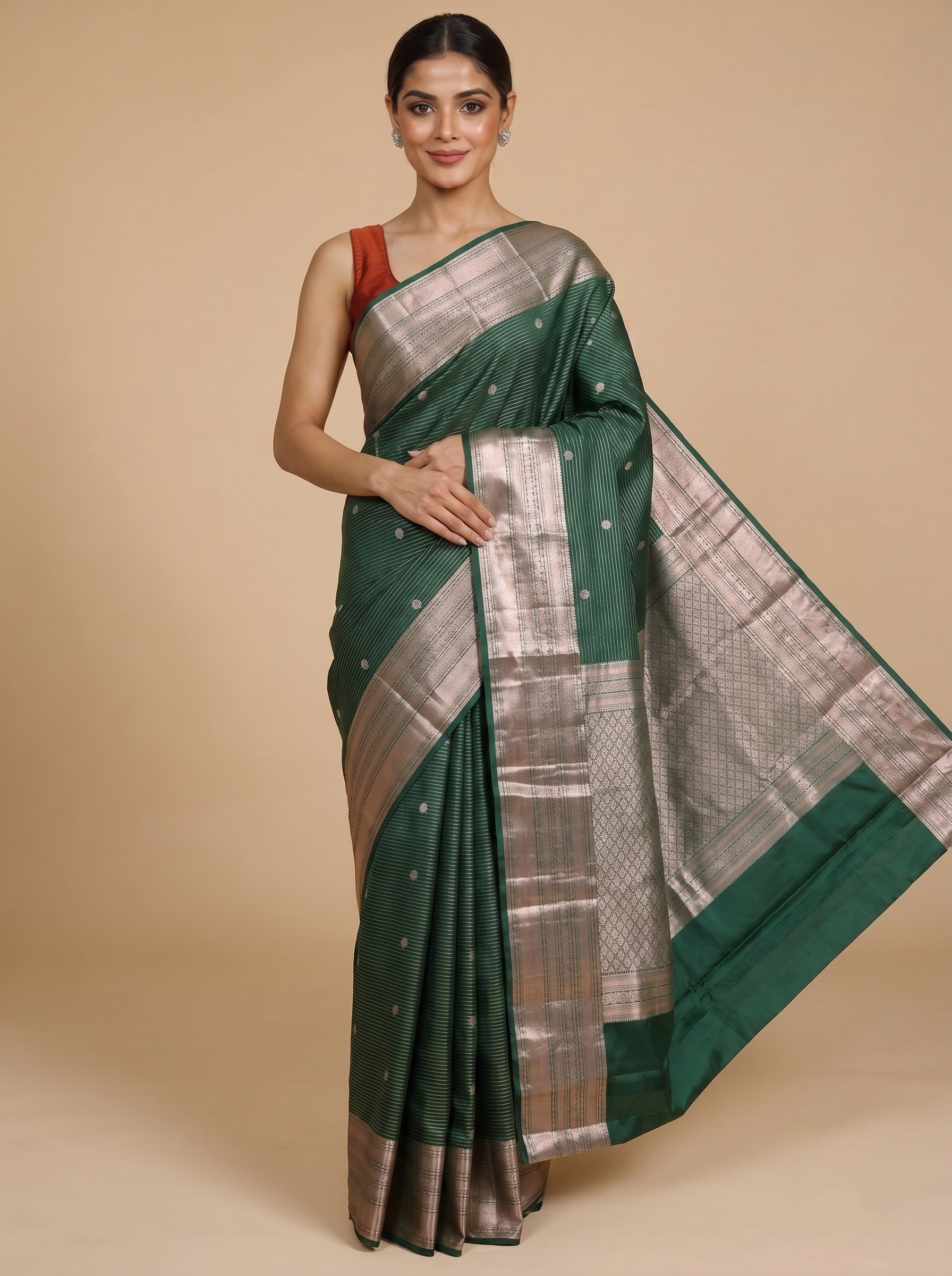 Bottle Green with Antique Zari Kanchipuram Pure Saree