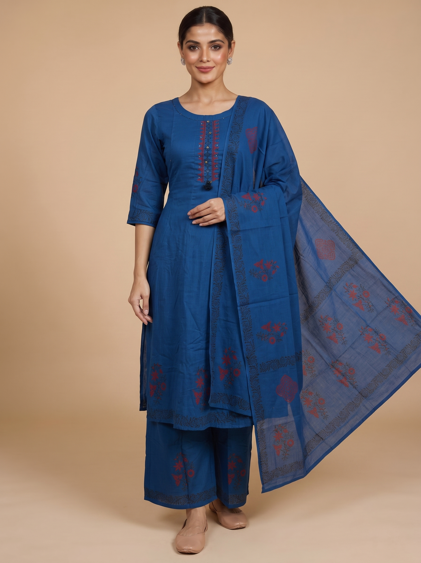 Prussian Blue with Dupatta Anarkali Set