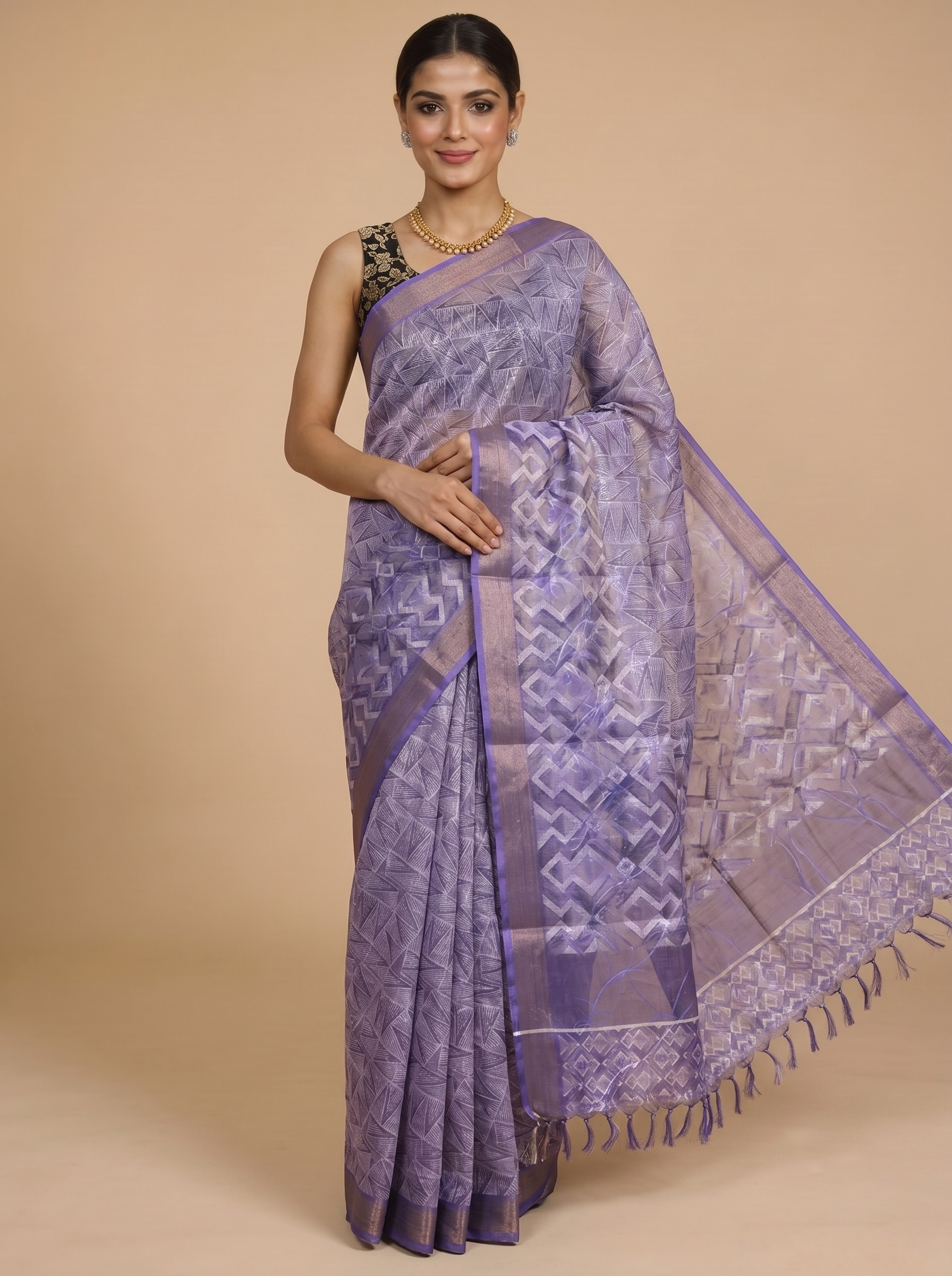 Lavender with Purple - Linen Cotton Saree