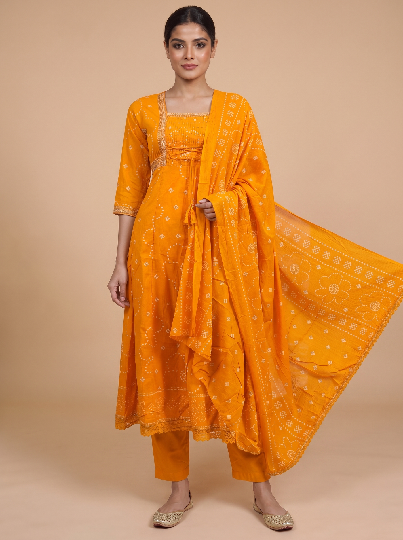 Mustard Yellow Dupatta Ready Made Anarkali Kurti Set