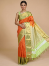Tangerine Orange with Pastel Green Kanchipuram Fancy Silk Saree