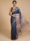 Steel Blue with Beige Kalamkari Munthi Dola Silk Saree