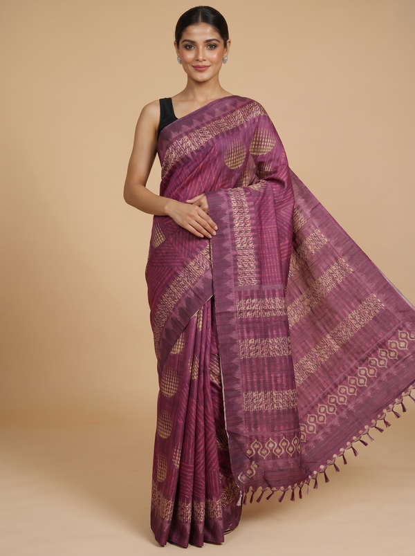 Wine Purple with Antique Gold Munthi Dola Silk Saree