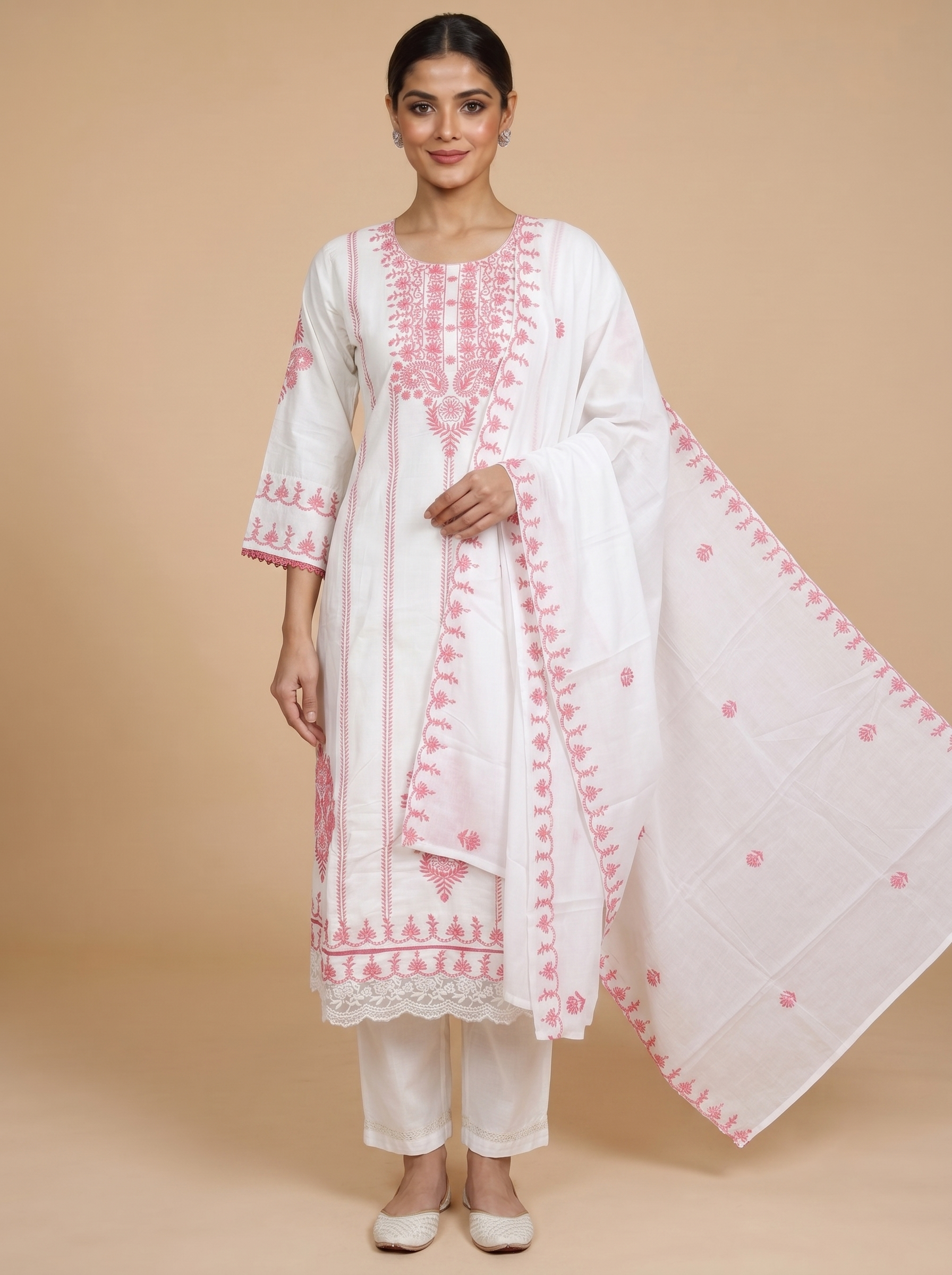 Off-White with Pink Dupatta Ready Made Salwar Suit