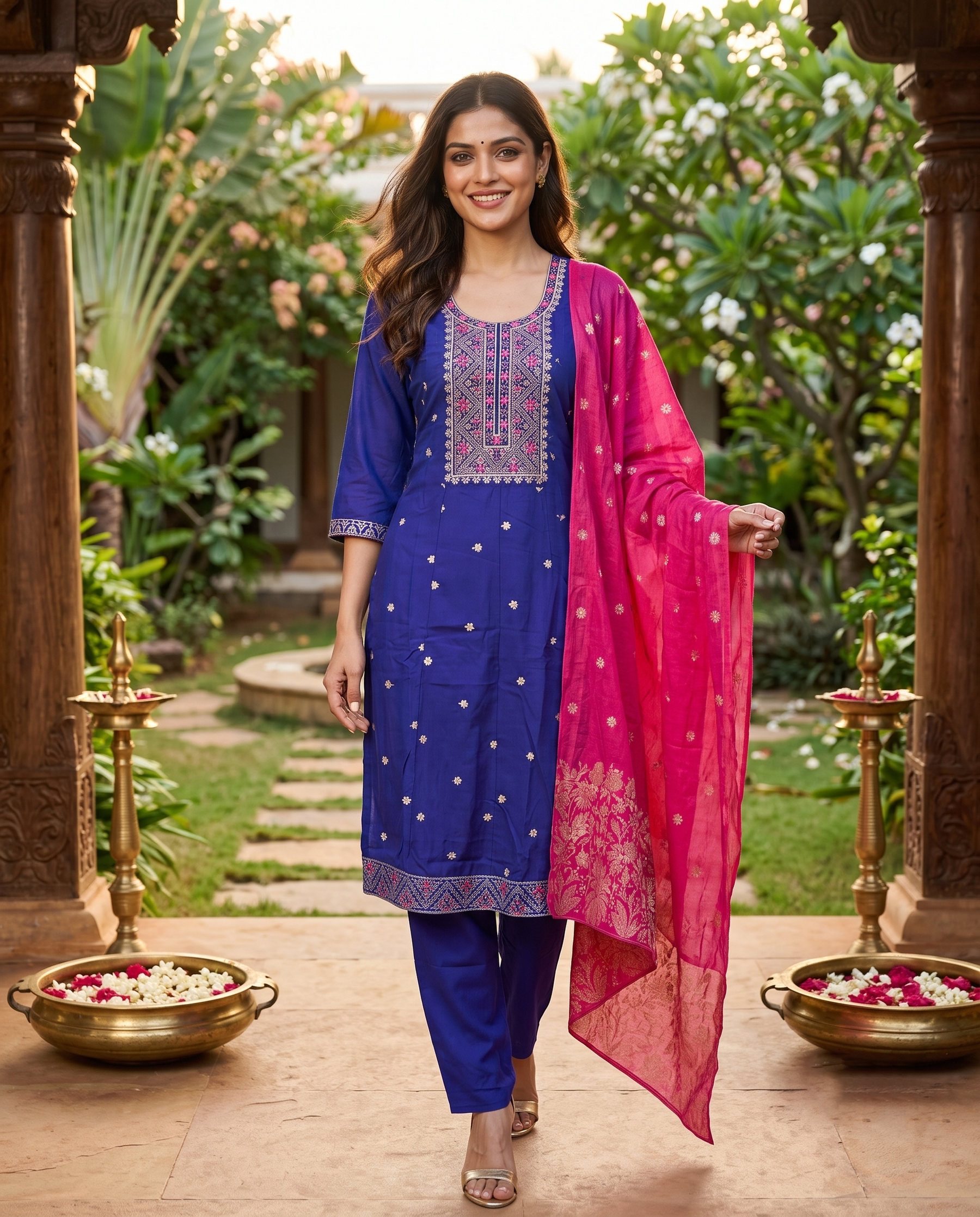 Purple with Pink Dupatta Anarkali Set