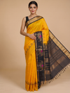 Vibrant Mustard Yellow and Black Pure Silk Cotton Handloom Saree