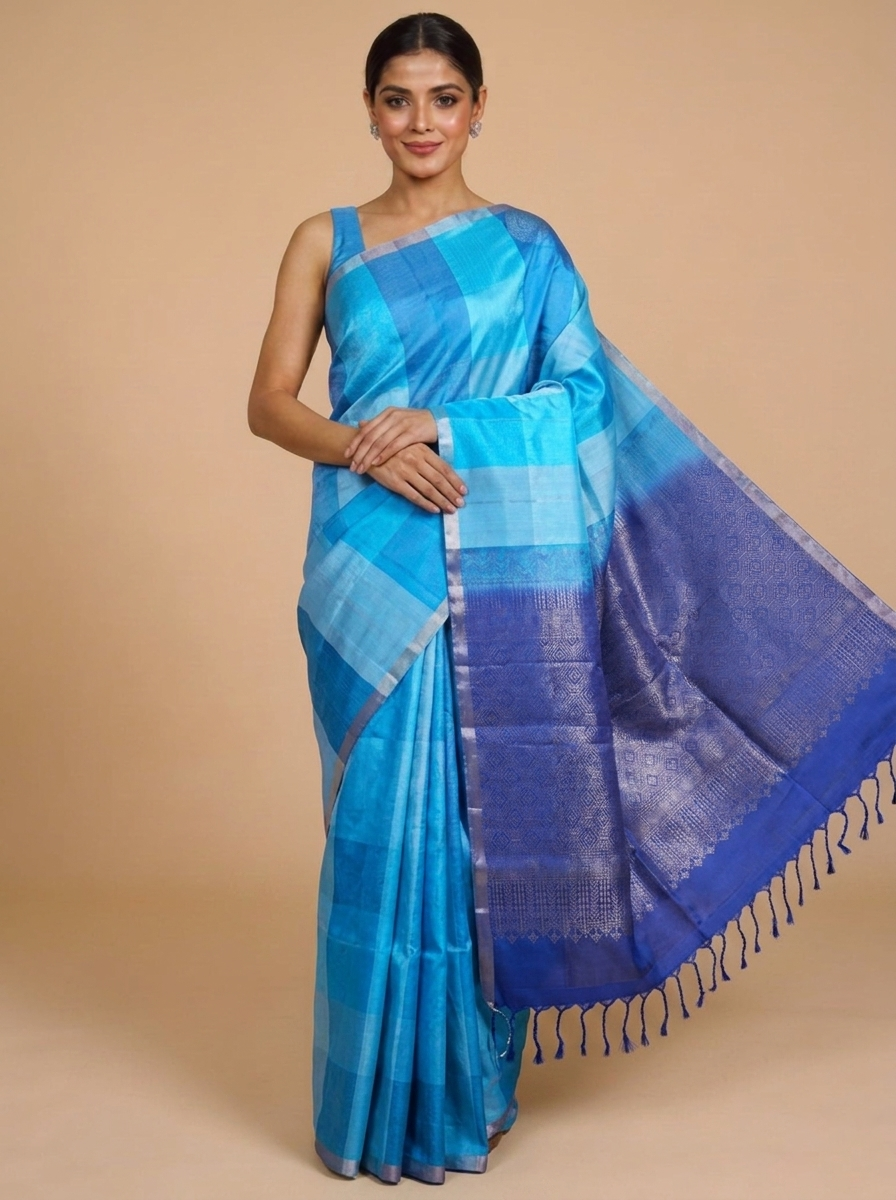 Ocean Ombre With Royal Blue Kanchipuram Silk Saree
