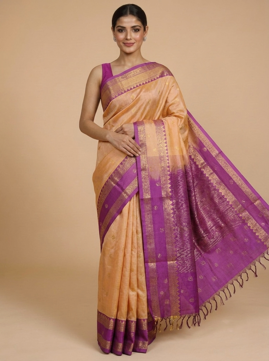 Elegant Mustard Yellow & Magenta Pure Silk Cotton Saree