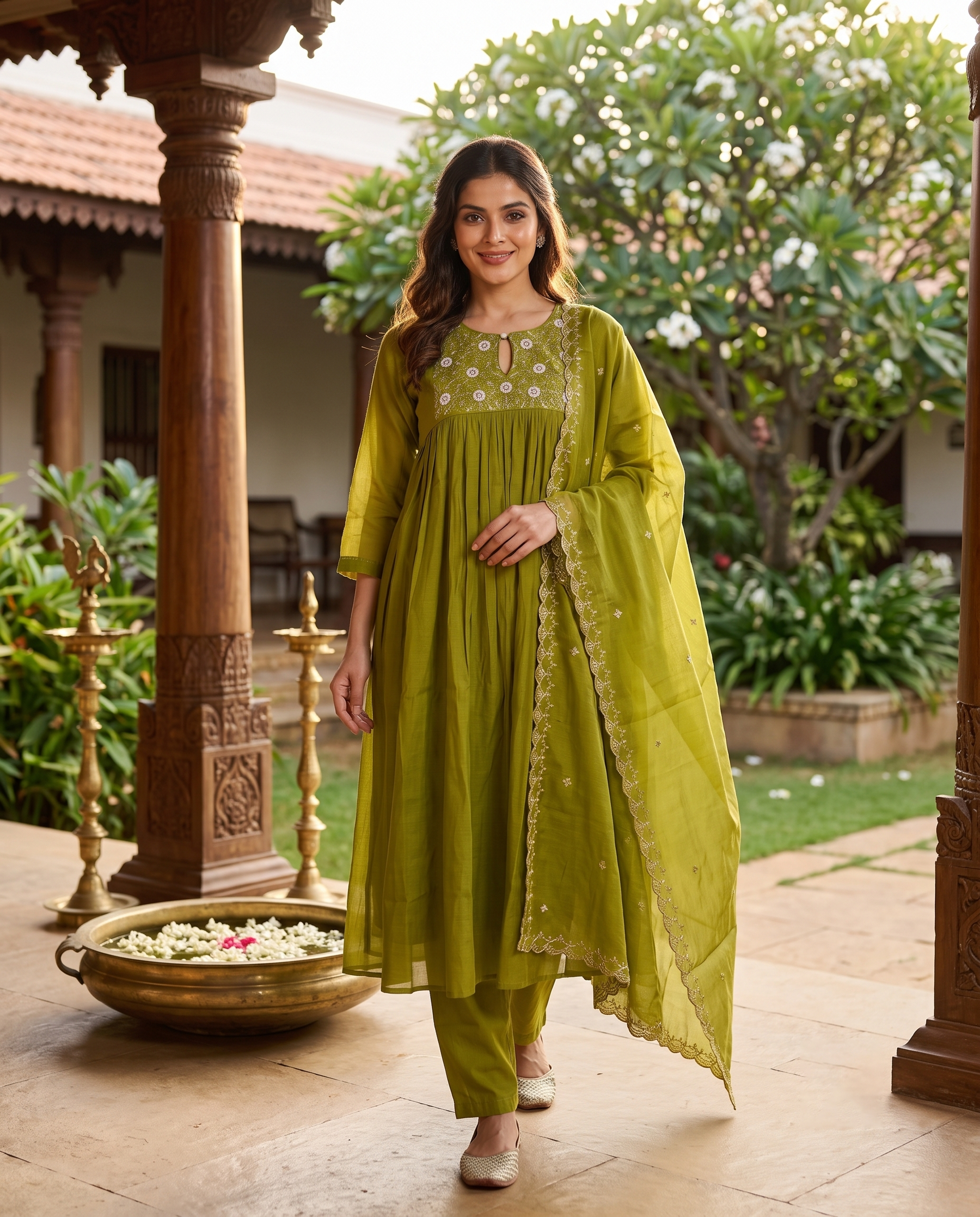 Olive Green Anarkali Set