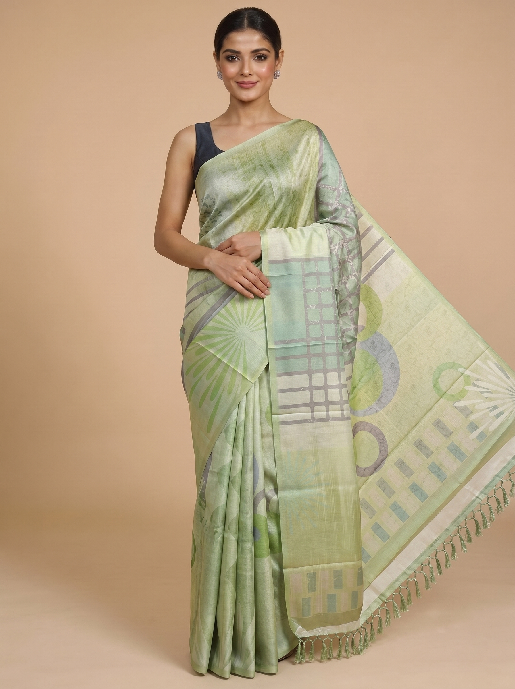 Pastel Green with Multi-Color Pallu - Semi Tussar Saree