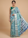Sea Green with Silver Zari Pallu - Semi Raw Silk Saree