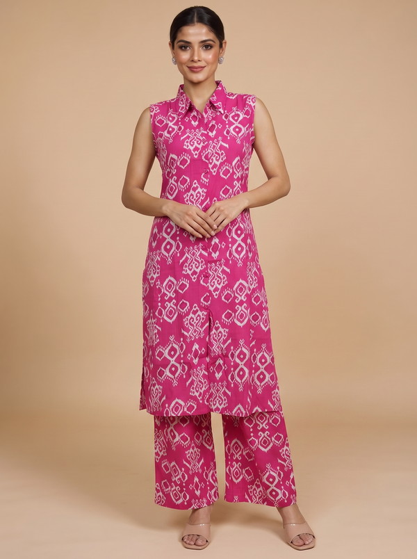 Pink Ikat Print Cotton Co-ord Set