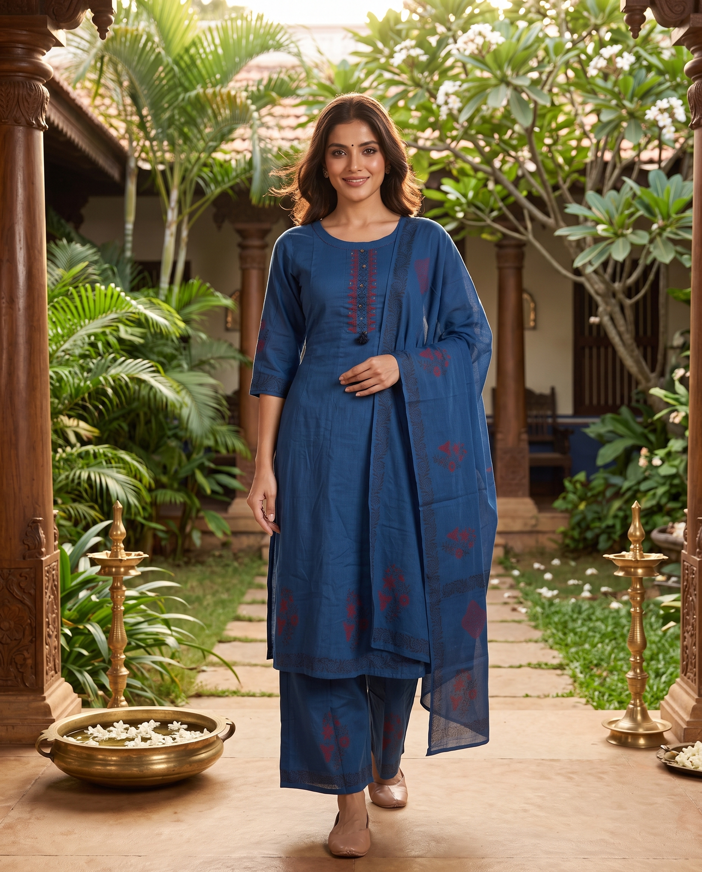 Prussian Blue with Dupatta Anarkali Set