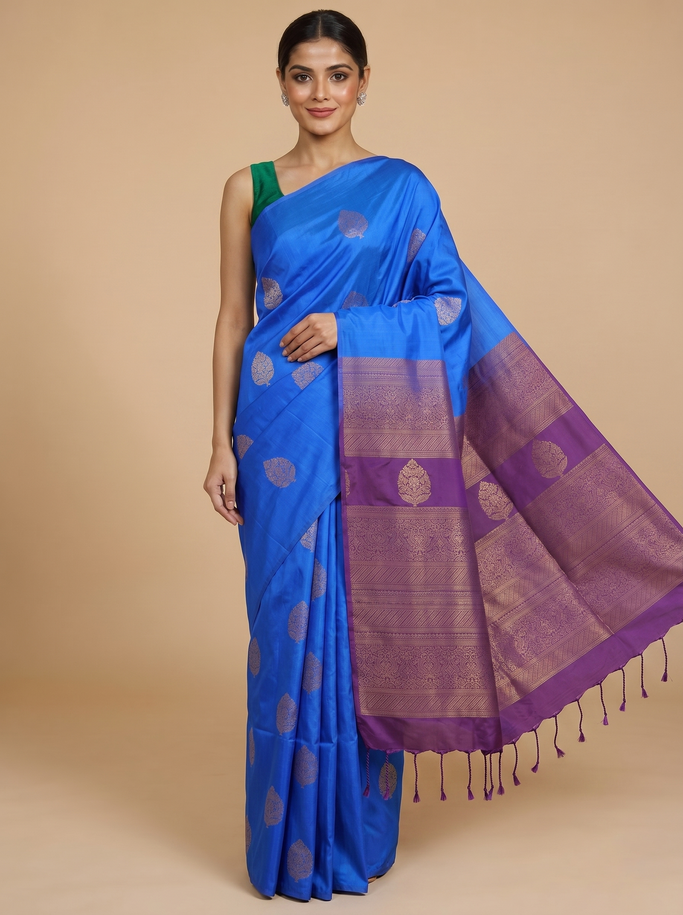 Royal Blue with Purple Semi Silk Saree